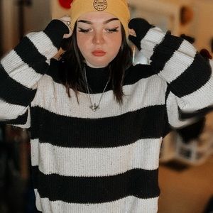 Thick Stripped Sweater with Keyhole Tie Back